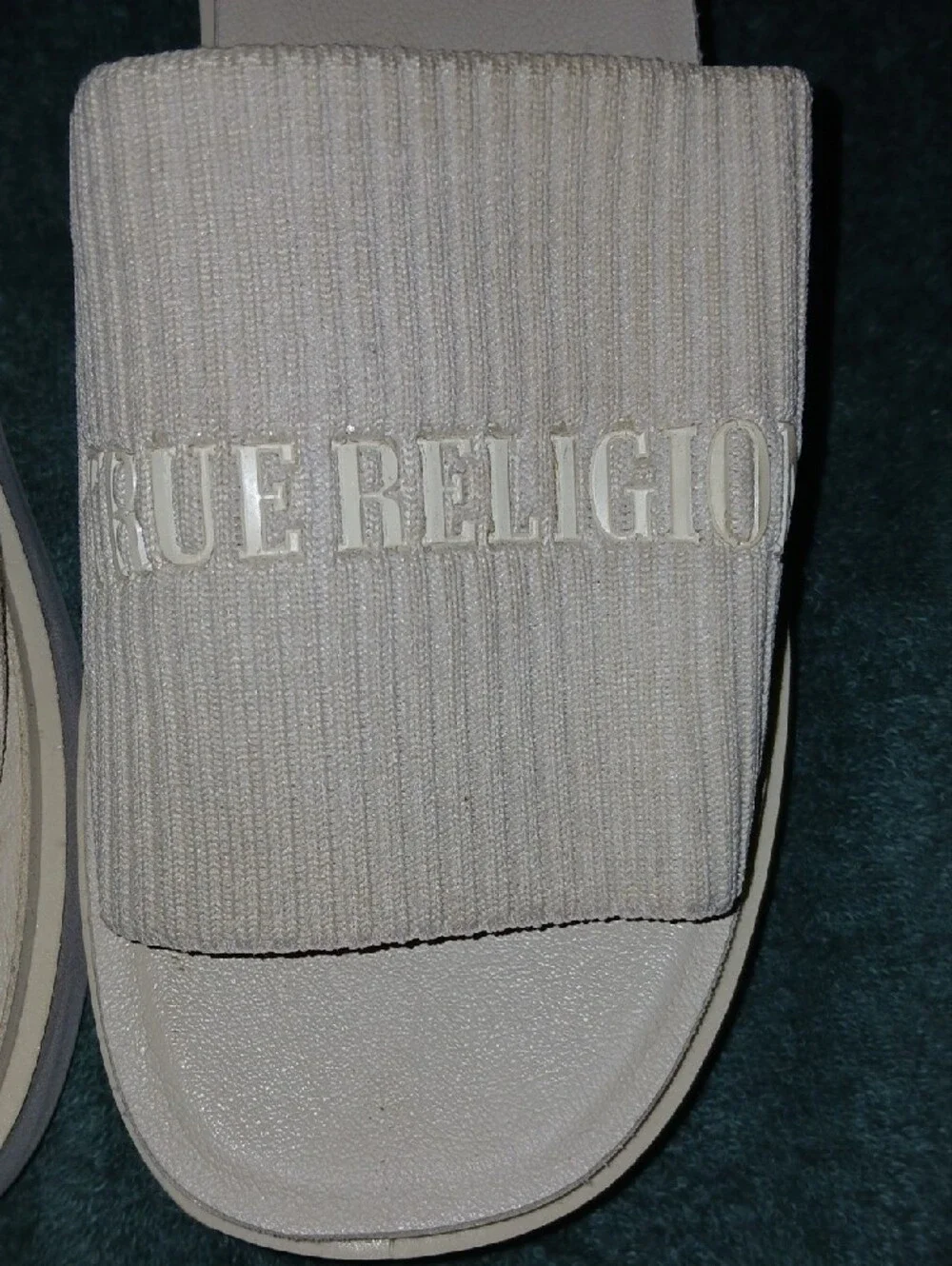 Womens True Religion Jann Cream Platform Ribbed Knit Slide Sandals Sz: 7.5
